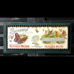 BUTTERFLY BRAND Framed Refugee Beans Tin Can Label